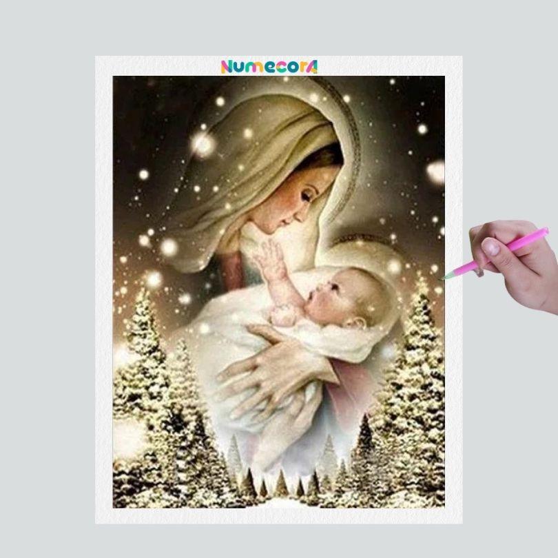 Pintura Terapêutica com Diamantes - Mãe e Filho - Tela 100% Preenchida