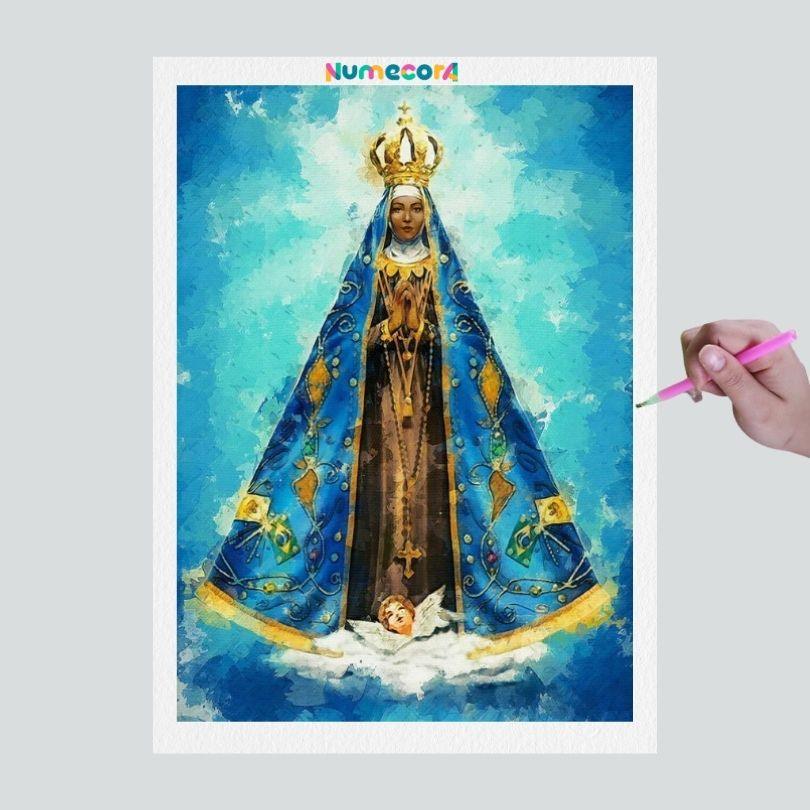 Pintura Terapêutica com Diamantes - Nossa Senhora Aparecida - Tela 100% Preenchida