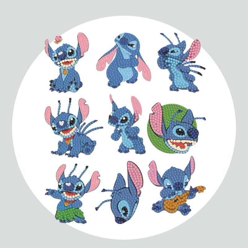 Pintura Terapêutica com Diamantes - Stickers 9Un - Diamante Redondo - Stitch