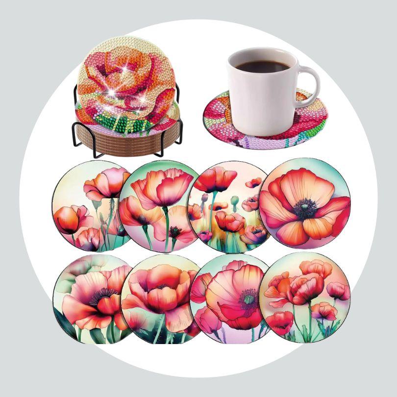 Pintura Terapêutica com Diamantes - Porta Copos (8 unidades) - Flores
