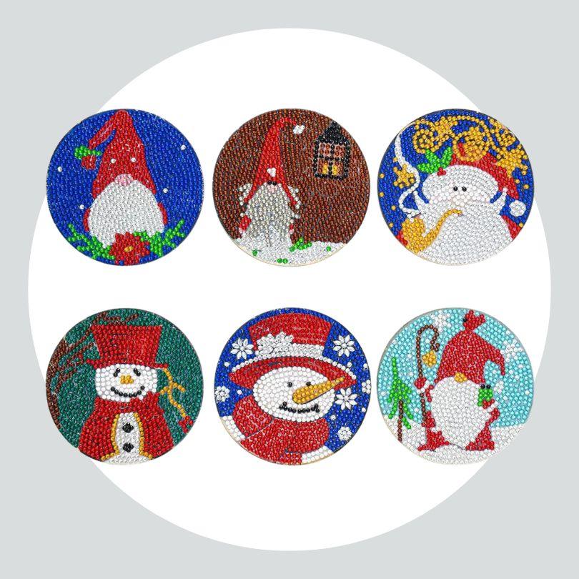 Pintura Terapêutica com Diamantes - Porta Copos (6 unidades) - Natal