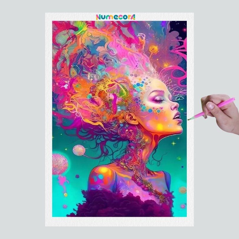 Pintura Terapêutica com Diamantes - Mulher Artística - Tela 100% Preenchida