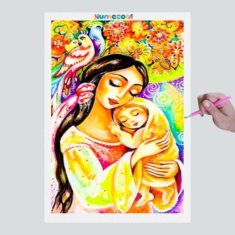 Pintura Terapêutica com Diamantes - Amor de Mãe - Tela 100% Preenchida