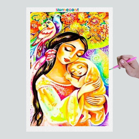 Pintura Terapêutica com Diamantes - Amor de Mãe - Tela 100% Preenchida