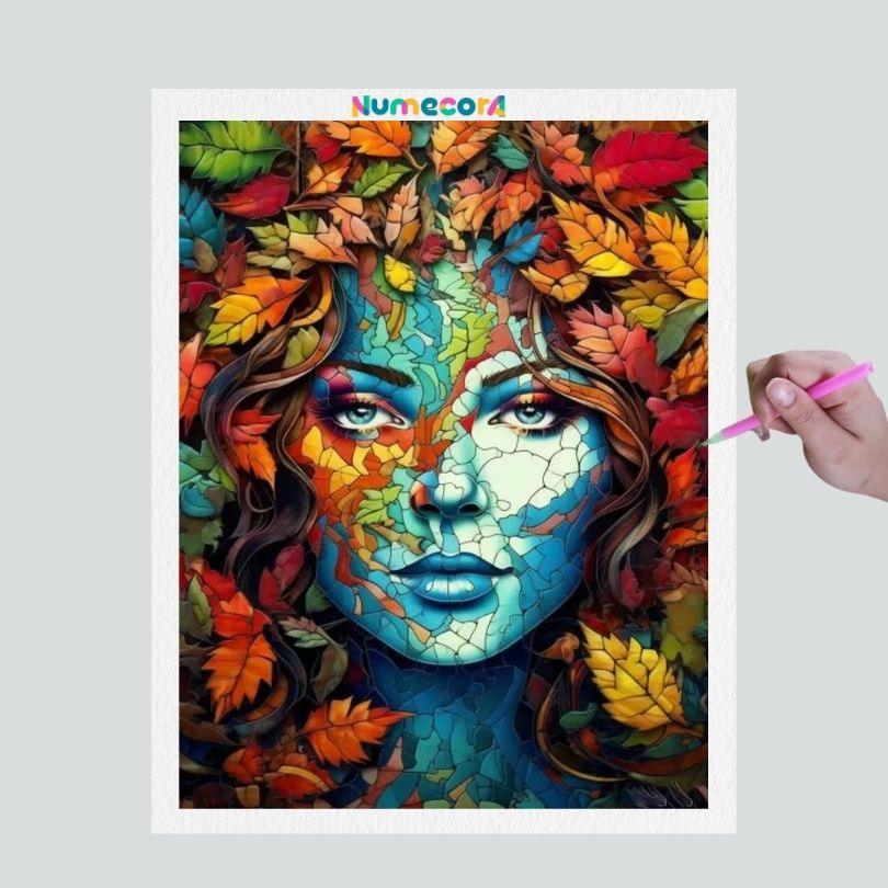 Pintura Terapêutica com Diamantes - Mulher Outono - Tela 100% Preenchida