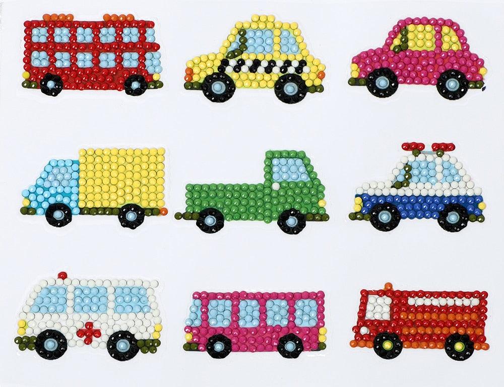 Pintura Terapêutica com Diamantes - Stickers 9Un - Diamante Redondo - Carros