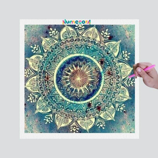 Pintura Terapêutica com Diamantes - Mandala Turquesa