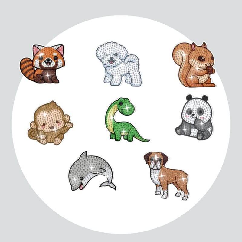 Adesivos Magnéticos ( Ímã de Geladeira) - Kit com 8 - Pintura Terapêutica com Diamantes - Animais fofinhos