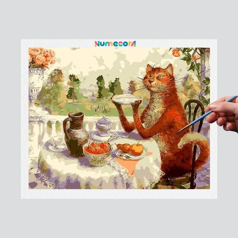 Pintura Terapêutica Numerada - Gato tomando Café