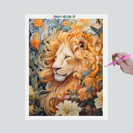 Pintura Terapêutica com Diamantes - Leão - Tela 100% Preenchida