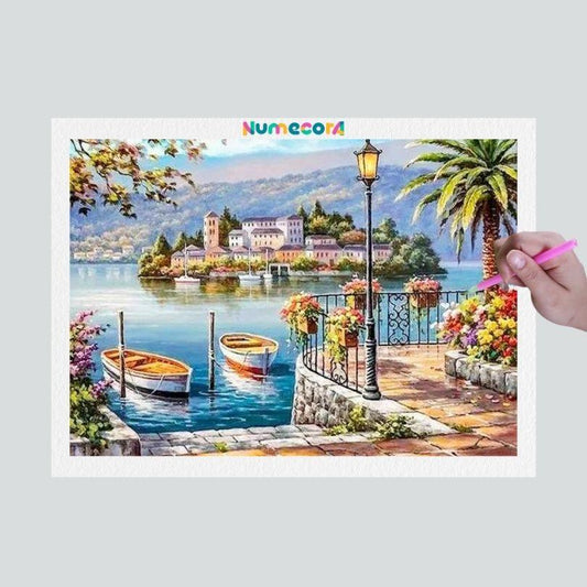 Pintura Terapêutica com Diamantes - Lugar belo - Tela 100% Preenchida