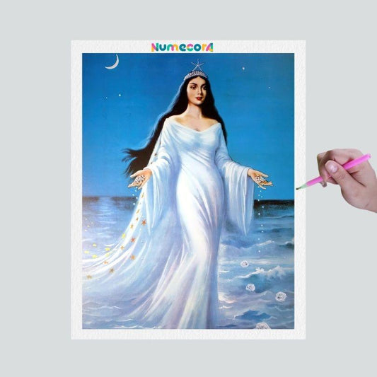 Pintura Terapêutica com Diamantes - Iemanjá  - Tela 100% Preenchida