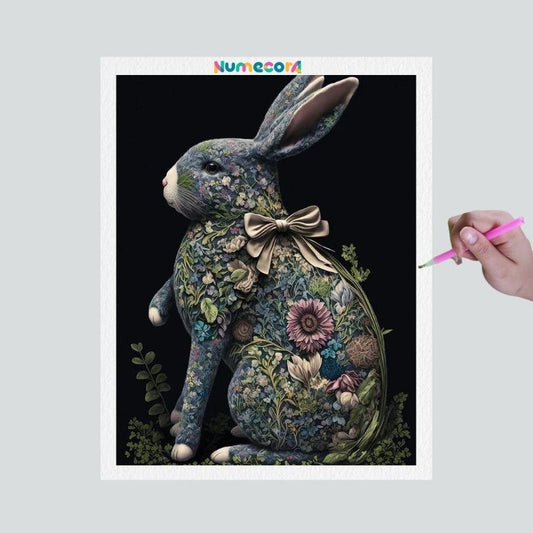 Pintura Terapêutica com Diamantes - Coelho Florido - Tela 100% Preenchida