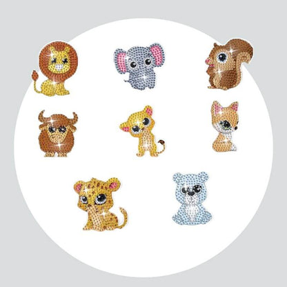 Adesivos Magnéticos ( Ímã de Geladeira) - Kit com 8 - Pintura Terapêutica com Diamantes - Animais da Floresta