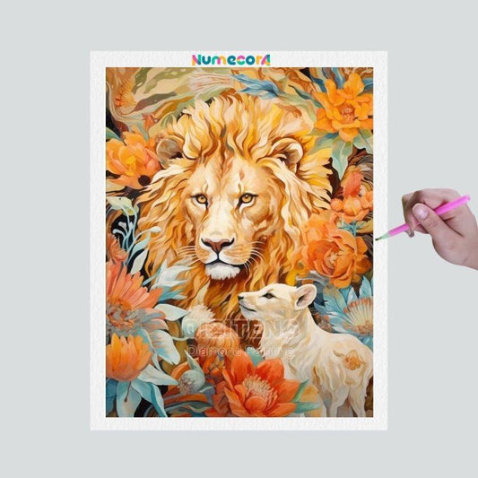 Pintura Terapêutica com Diamantes - Leão na selva- Tela 100% Preenchida