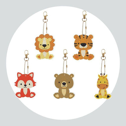 Chaveiros Pintura Terapêutica com Diamantes - Animais Fofos - Kit com 5
