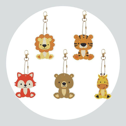 Chaveiros Pintura Terapêutica com Diamantes - Animais Fofos - Kit com 5