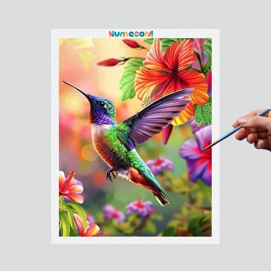 Pintura Terapêutica Numerada - Beija flor e Hibiscos