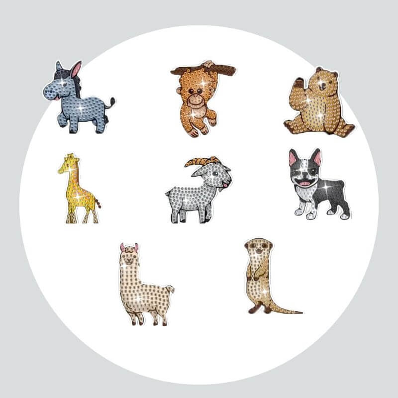 Adesivos Magnéticos ( Ímã de Geladeira) - Kit com 8 - Pintura Terapêutica com Diamantes - Animais