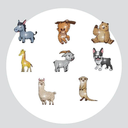 Adesivos Magnéticos ( Ímã de Geladeira) - Kit com 8 - Pintura Terapêutica com Diamantes - Animais