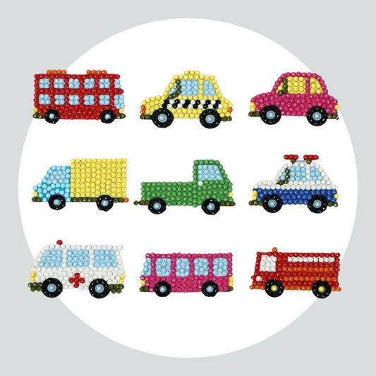 Pintura Terapêutica com Diamantes - Stickers 9Un - Diamante Redondo - Carros