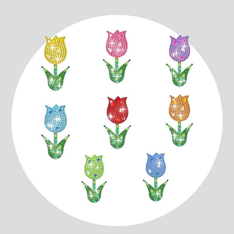 Adesivos Magnéticos ( Ímã de Geladeira) - Kit com 8 - Pintura Terapêutica com Diamantes - Tulipas