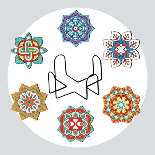 Pintura Terapêutica com Diamantes - Porta Copos (6 unidades) -Flores Mandalas