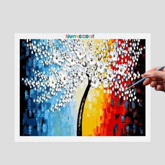 Pintura Terapêutica Numerada - Árvore de Flores Brancas