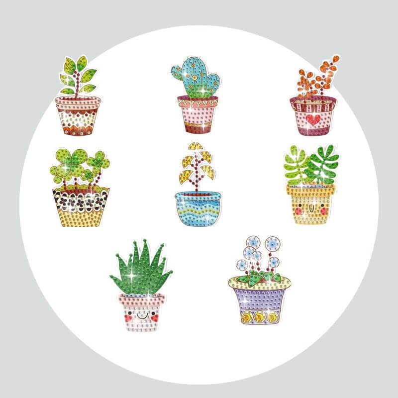 Adesivos Magnéticos ( Ímã de Geladeira) - Kit com 8 - Pintura Terapêutica com Diamantes - Plantinhas