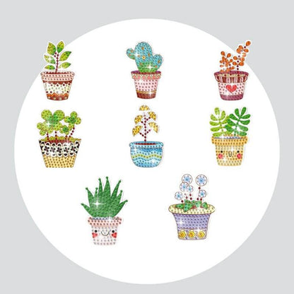 Adesivos Magnéticos ( Ímã de Geladeira) - Kit com 8 - Pintura Terapêutica com Diamantes - Plantinhas