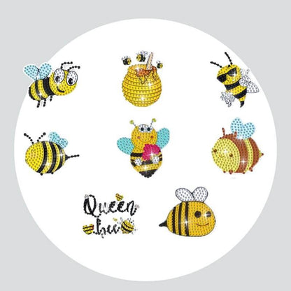 Adesivos Magnéticos ( Ímã de Geladeira) - Kit com 8 - Pintura Terapêutica com Diamantes - Abelhas 2
