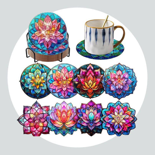 Pintura Terapêutica com Diamantes - Porta Copos (8 unidades) - Flores Mandalas
