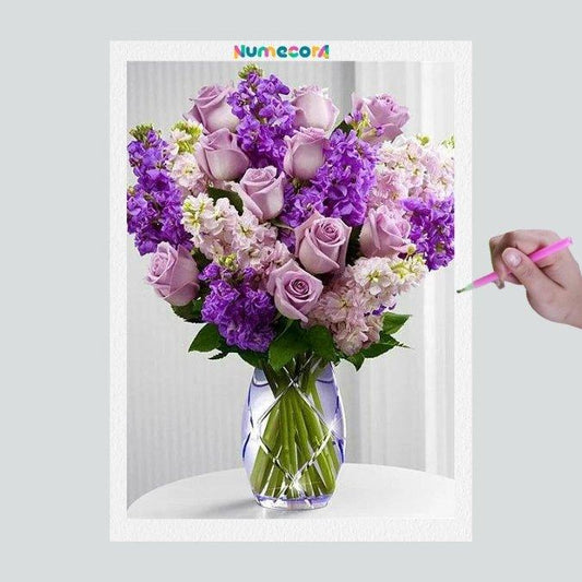 Pintura Terapêutica com Diamantes - Rosas Lilás