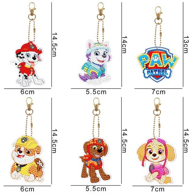 Chaveiros Pintura Terapêutica com Diamantes - Patrulha Canina - Kit com 6