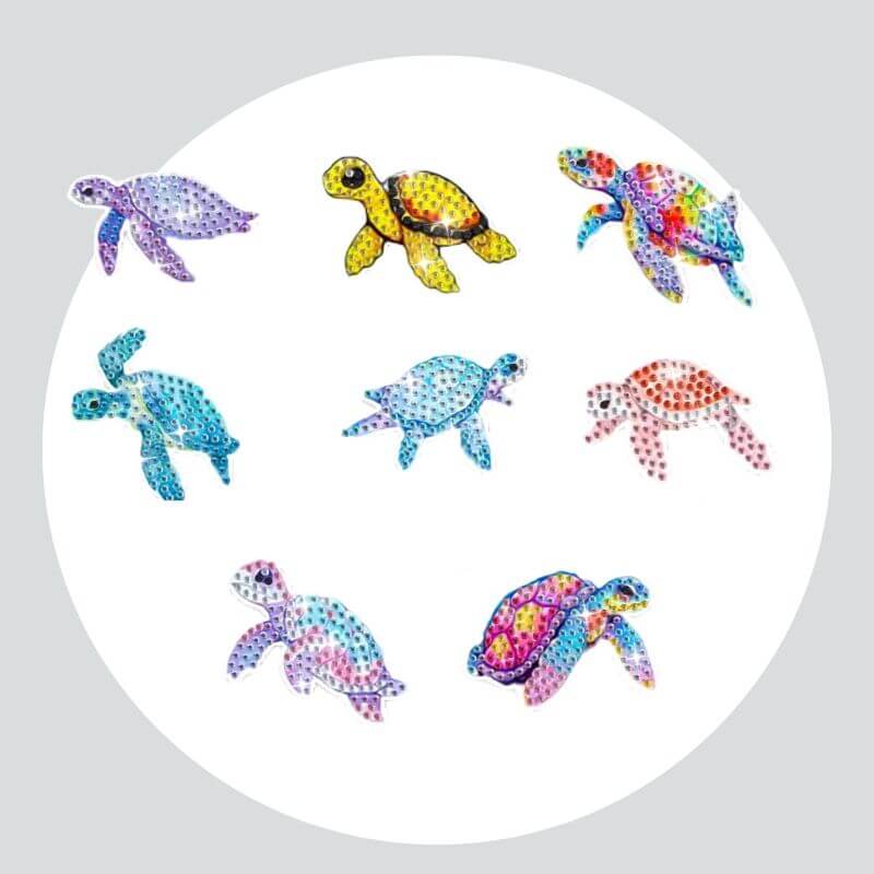 Adesivos Magnéticos ( Ímã de Geladeira) - Kit com 8 - Pintura Terapêutica com Diamantes - Tartarugas