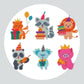 Pintura Terapêutica com Diamantes - Stickers 6Un - Diamante Redondo - Animais Aniversário