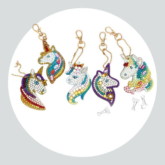 Chaveiros Pintura Terapêutica com Diamantes - Unicórnios - Kit com 5