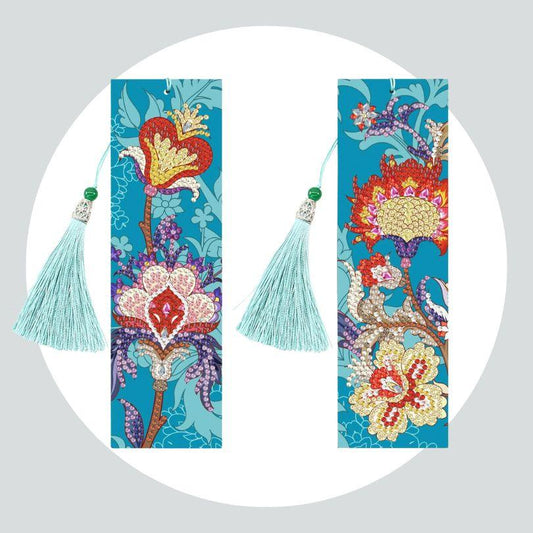Marcador de Páginas 2Un - Diamante Redondo - Pintura Terapêutica com Diamantes - Flores Azul