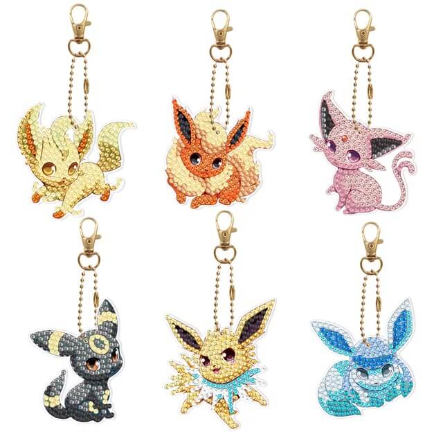 Chaveiros Pintura Terapêutica com Diamantes - Pokemon - Kit com 6