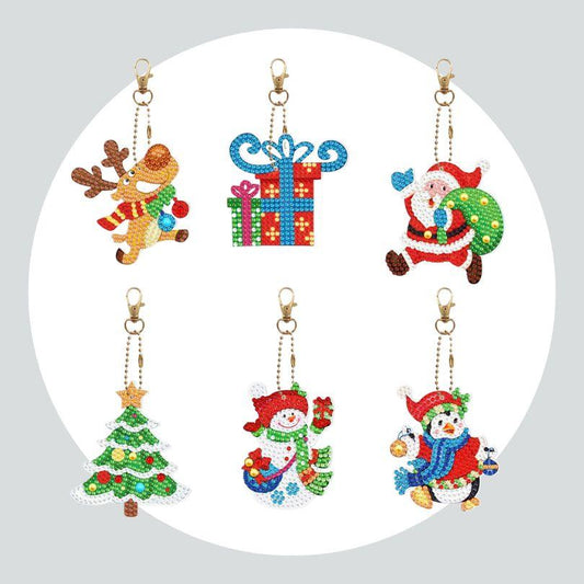 Chaveiros Pintura Terapêutica com Diamantes - Papai Noel - Kit com 5
