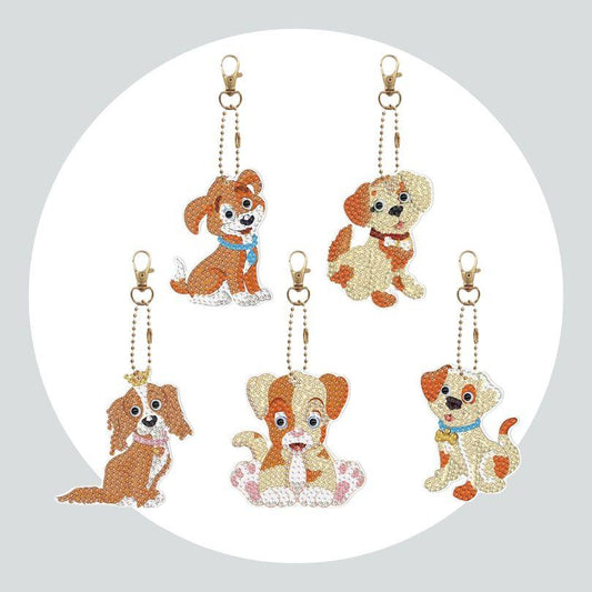 Chaveiros Pintura Terapêutica com Diamantes - Dogs caramelos - Kit com 5