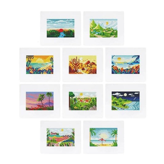 Mini Telas - Conjunto com 10 pcs – Kit Pintura Terapêutica com Diamantes - Pinturinhas Paisagens