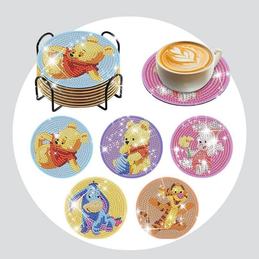 Pintura Terapêutica com Diamantes - Porta Copos (5 Unidades) - Ursinho Pooh