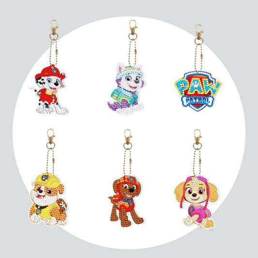 Chaveiros Pintura Terapêutica com Diamantes - Patrulha Canina - Kit com 6
