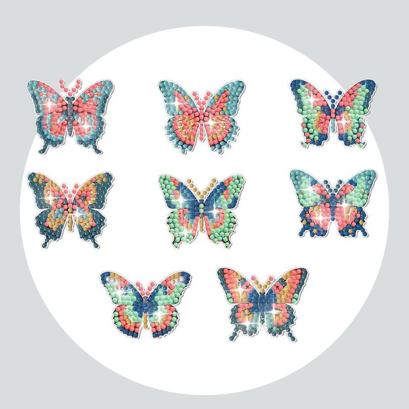 Adesivos Magnéticos ( Ímã de Geladeira) - Kit com 8 - Pintura Terapêutica com Diamantes - Borboletas