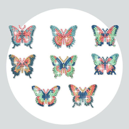 Adesivos Magnéticos ( Ímã de Geladeira) - Kit com 8 - Pintura Terapêutica com Diamantes - Borboletas