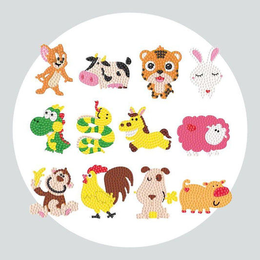 Pintura Terapêutica com Diamantes - Stickers 12Un - Diamante Redondo - Animais