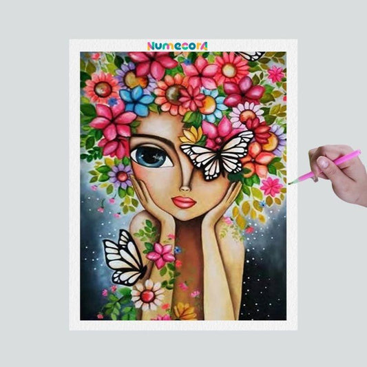 Pintura Terapêutica com Diamantes - Menina Florida