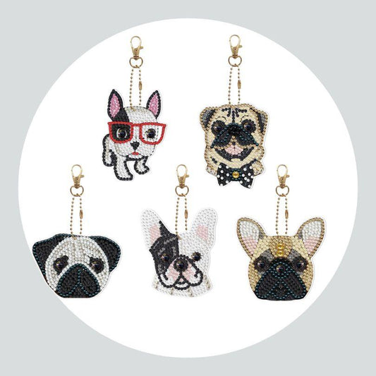 Chaveiros Pintura Terapêutica com Diamantes - Dogs Estilosos - Kit com 5