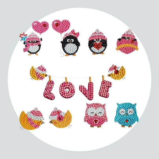 Pintura Terapêutica com Diamantes - Stickers 9Un - Diamante Redondo - Corujas Love